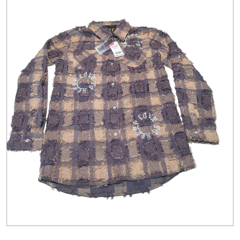 LOVE TO KLEEP Tan and Brown Textured Casual Button Down Shirt Boys Size 9-10